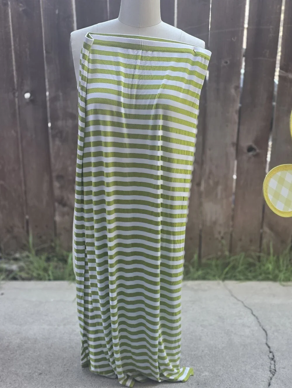 Michael Kors Lime Green and White Striped Side-Slit Maxi Skirt